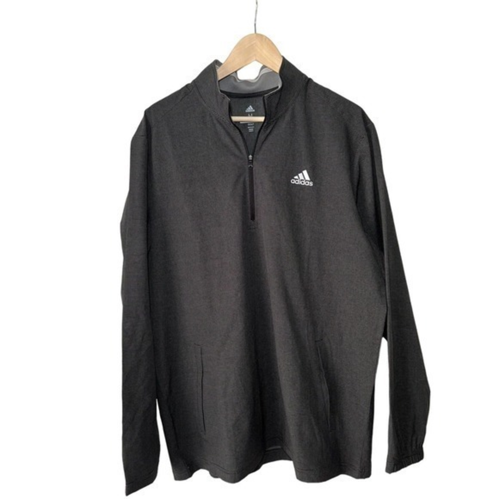 Adidas Golf Pullover Mens M Grey Stripe Quarter‎ Zip Long Sleeve Stretch Pockets